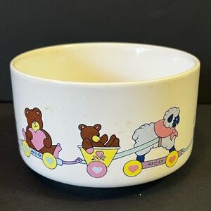 Vintage 1980s Animal Circus Train Wagon Bowl Pastel Retro Ceramic Nursery